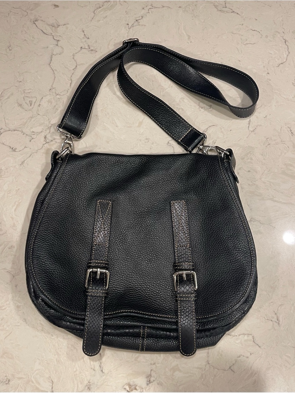 Sundance Catalog Black Italian Leather Crossbody Messenger Satchel Bag - EUC!